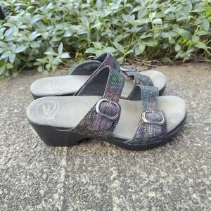 Dansko Sophie 2 Strap Rainbow Mosaic Leather Wedge Sandals Women's Size 38 / 7.5